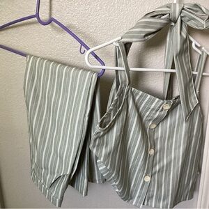 Chic Green Striped Two-Piece Set